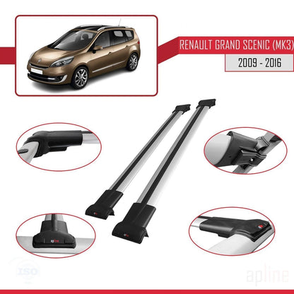 Compatible con Renault Grand Scenic 3 2009-2016 FLY Model Barras de Techo Auto Portaequipajes Barras Transversales Gris Aluminio 2 Barras