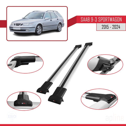Compatible avec Saab 9-3 II SW 2006-2012 FLY Model Barres de Toit Railing Porte-Bagages de Voiture Gris Aluminium 2 Barres
