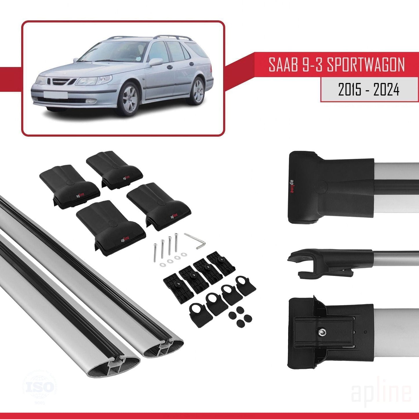 Compatible avec Saab 9-3 II SW 2006-2012 FLY Model Barres de Toit Railing Porte-Bagages de Voiture Gris Aluminium 2 Barres