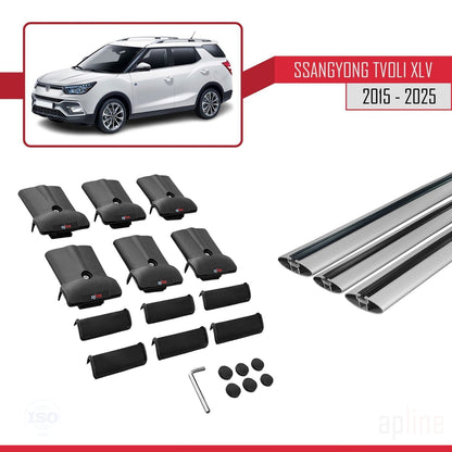 Compatible avec Ssangyong Tivoli XLV 2015-2025 FLY Model Barres de Toit Railing Porte-Bagages de Voiture Gris Aluminium 3 Barres