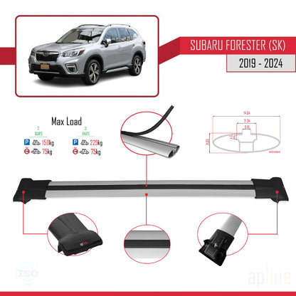 FLY Model Dakdrager bagagedrager compatibel met Subaru Forester 5 (SK) 2019-2024 Spoorstaven Grijs Aluminium 2 Staven