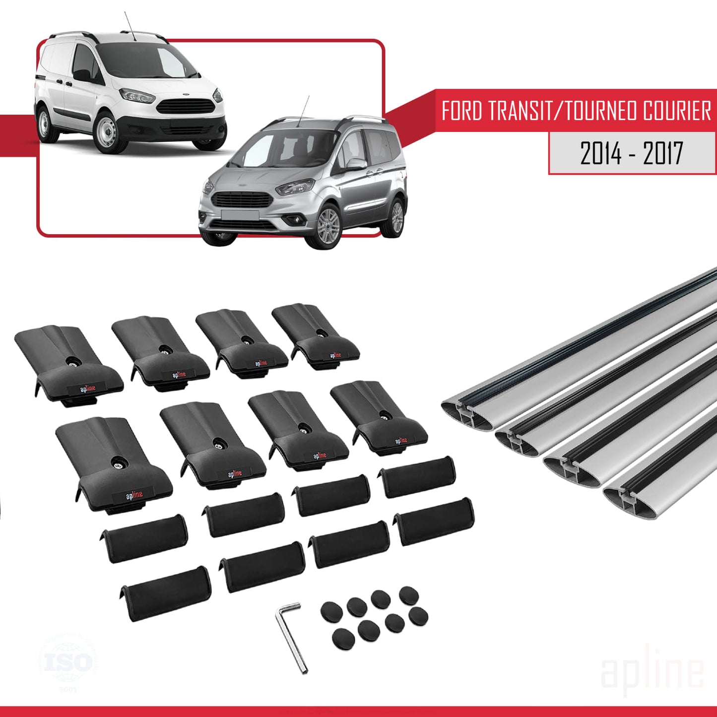 Compatibile con Ford Transit/Tourneo Courier Pre-Facelift 2014-2017 FLY Model Barre Tetto Portapacchi Auto Barre Portatutto Grigo Alluminio 4 Barre