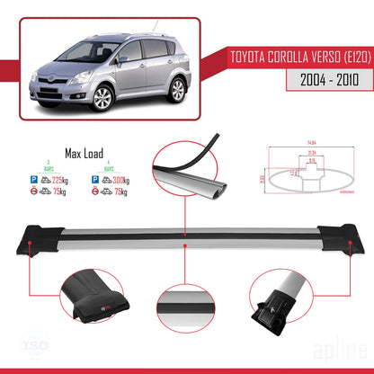FLY Model Dakdrager bagagedrager compatibel met Toyota Corolla Verso 2 (AR10) 2004-2010 Spoorstaven Grijs Aluminium 3 Staven
