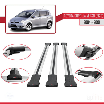 FLY Model Dakdrager bagagedrager compatibel met Toyota Corolla Verso 2 (AR10) 2004-2010 Spoorstaven Grijs Aluminium 3 Staven