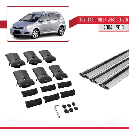 FLY Model Dakdrager bagagedrager compatibel met Toyota Corolla Verso 2 (AR10) 2004-2010 Spoorstaven Grijs Aluminium 3 Staven