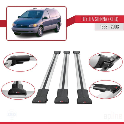 Compatible avec Toyota Sienna (XL10) 1998-2003 FLY Model Barres de Toit Railing Porte-Bagages de Voiture Gris Aluminium 3 Barres