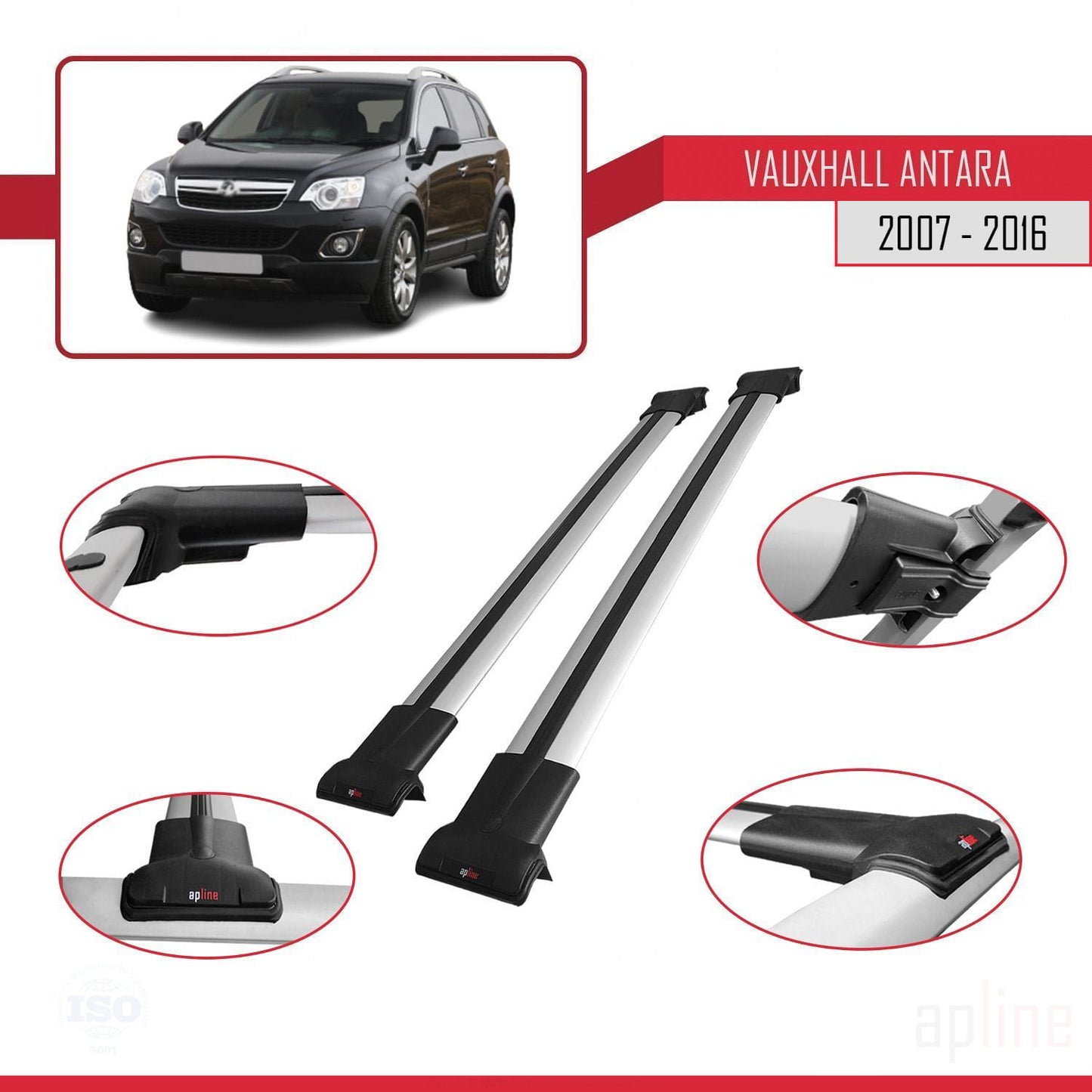 Compatible avec Vauxhall Antara 2007-2016 FLY Model Barres de Toit Railing Porte-Bagages de Voiture Gris Aluminium 2 Barres