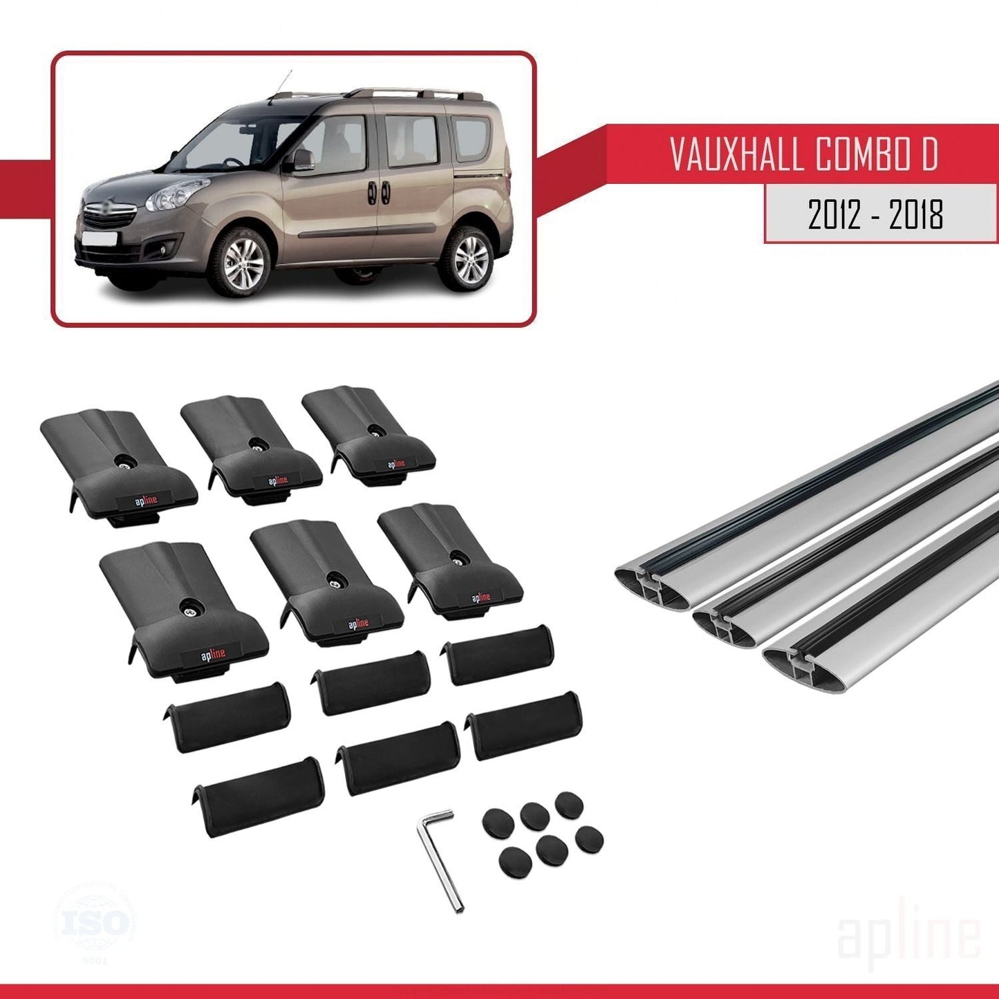 Compatible avec Vauxhall Combo D 2012-2018 FLY Model Barres de Toit Railing Porte-Bagages de Voiture Gris Aluminium 3 Barres