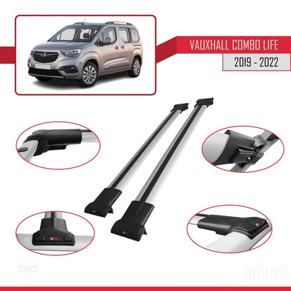Compatible avec Vauxhall Combo E Life 2019-2022 FLY Model Barres de Toit Railing Porte-Bagages de Voiture Gris Aluminium 2 Barres