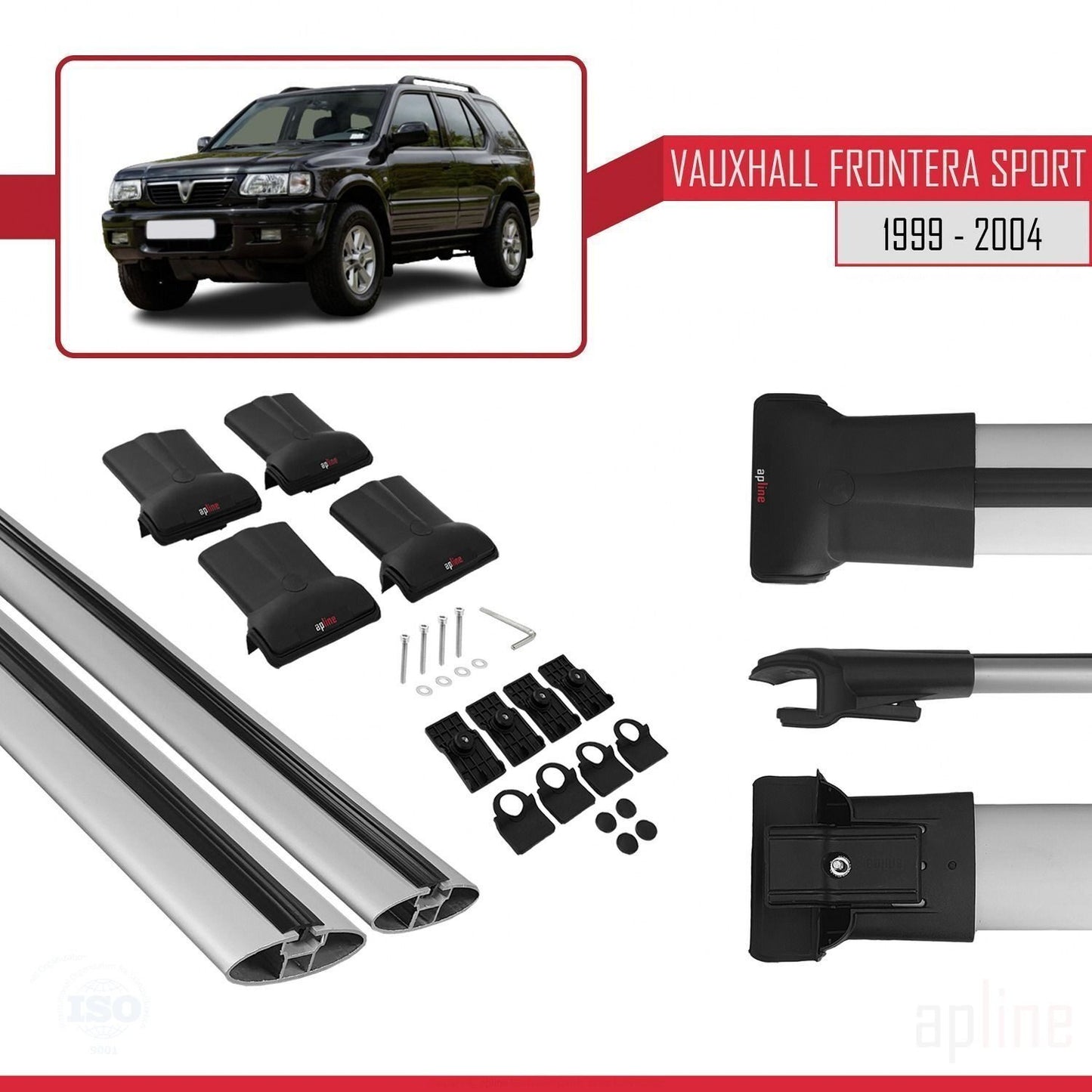 Compatible avec Vauxhall Frontera 2 Sport 1999-2004 FLY Model Barres de Toit Railing Porte-Bagages de Voiture Gris Aluminium 2 Barres