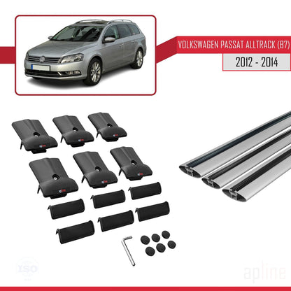 Compatible avec Volkswagen Passat B7 (3C) Alltrack 2012-2014 FLY Model Barres de Toit Railing Porte-Bagages de Voiture Gris Aluminium 3 Barres
