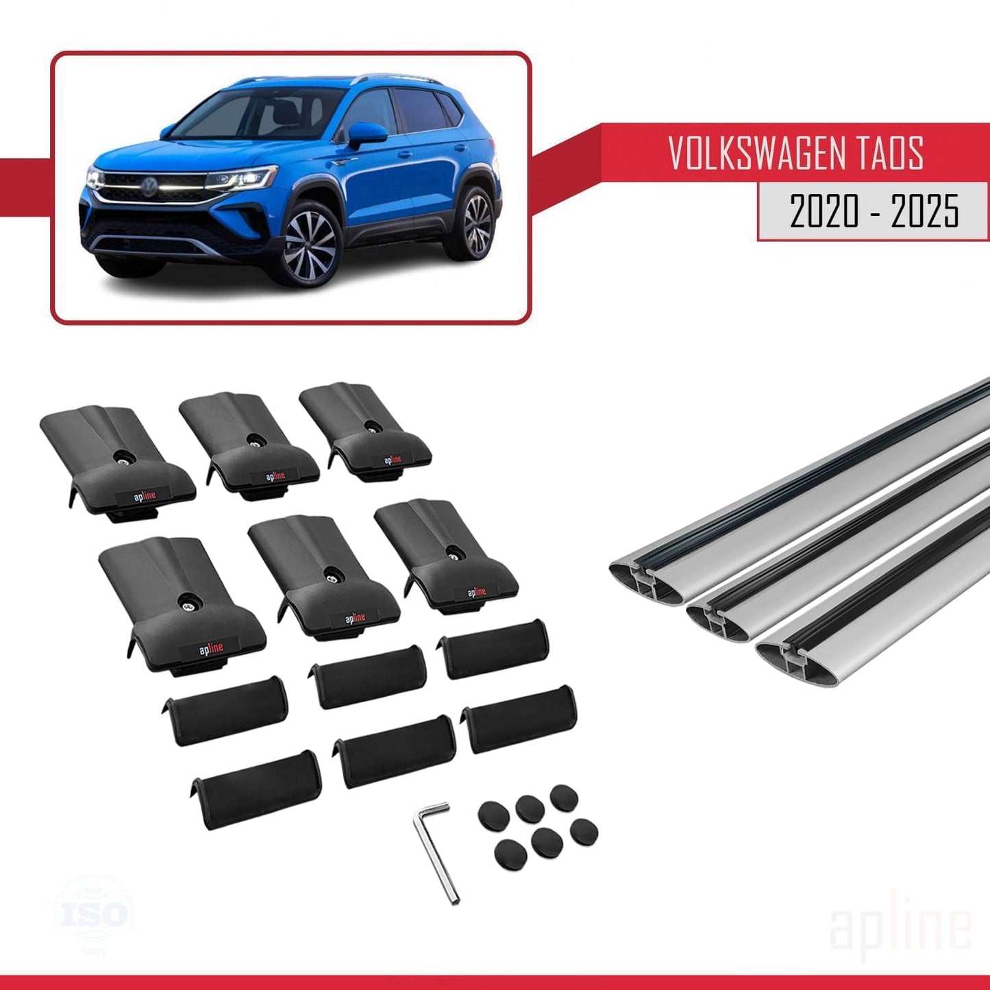 Compatibile con Volkswagen Taos 2021-2025 FLY Model Barre Tetto Portapacchi Auto Barre Portatutto Grigo Alluminio 3 Barre