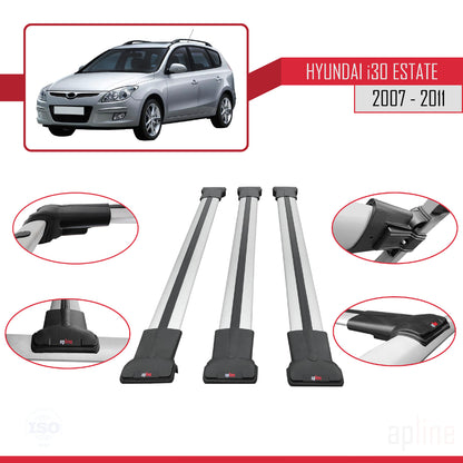Compatible con Hyundai i30 (FD) Familiar 2007-2011 FLY Model Barras de Techo Auto Portaequipajes Barras Transversales Gris Aluminio 3 Barras