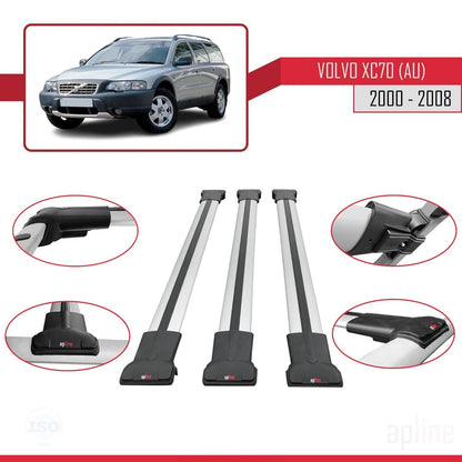 Compatible con Volvo XC70 (P2) 2000-2007 FLY Model Barras de Techo Auto Portaequipajes Barras Transversales Gris Aluminio 3 Barras