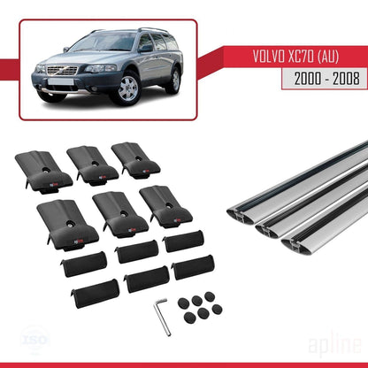 Compatible con Volvo XC70 (P2) 2000-2007 FLY Model Barras de Techo Auto Portaequipajes Barras Transversales Gris Aluminio 3 Barras
