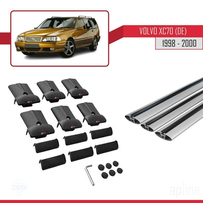 Compatible avec Volvo XC70 1998-2000 FLY Model Barres de Toit Railing Porte-Bagages de Voiture Gris Aluminium 3 Barres