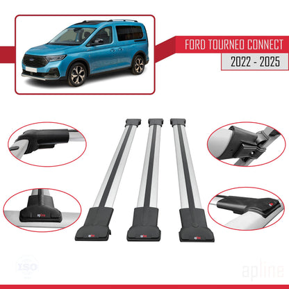 Compatible avec Ford Transit/Tourneo Connect 3 2022-2025 FLY Model Barres de Toit Railing Porte-Bagages de Voiture Gris Aluminium 3 Barres