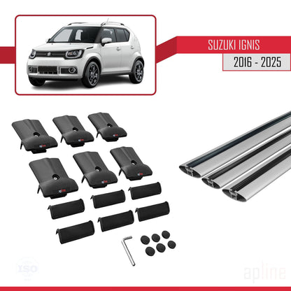 Compatible con Suzuki Ignıs 2016-2025 FLY Model Barras de Techo Auto Portaequipajes Barras Transversales Gris Aluminio 3 Barras