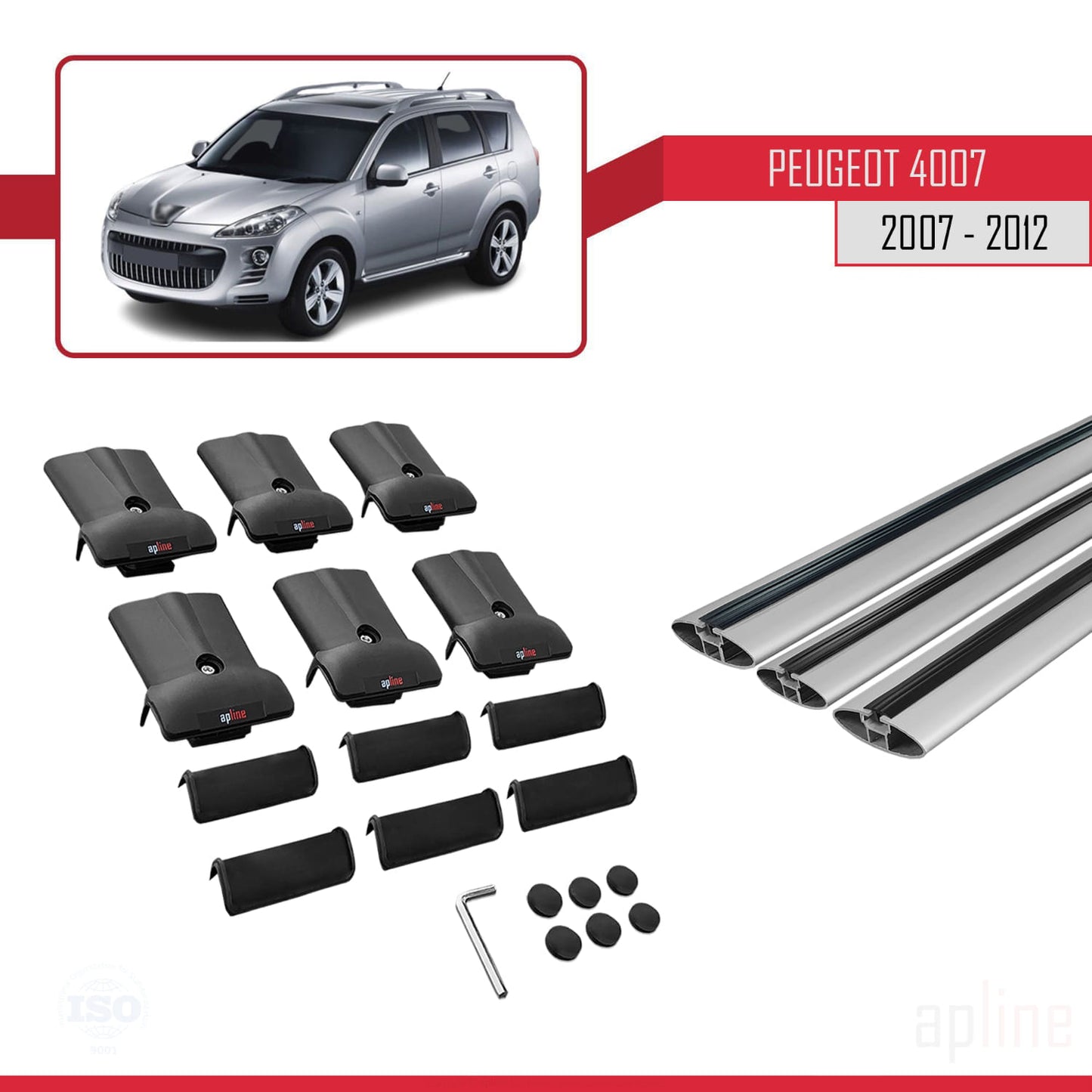Compatible avec Peugeot 4007 2007-2012 FLY Model Barres de Toit Railing Porte-Bagages de Voiture Gris Aluminium 3 Barres