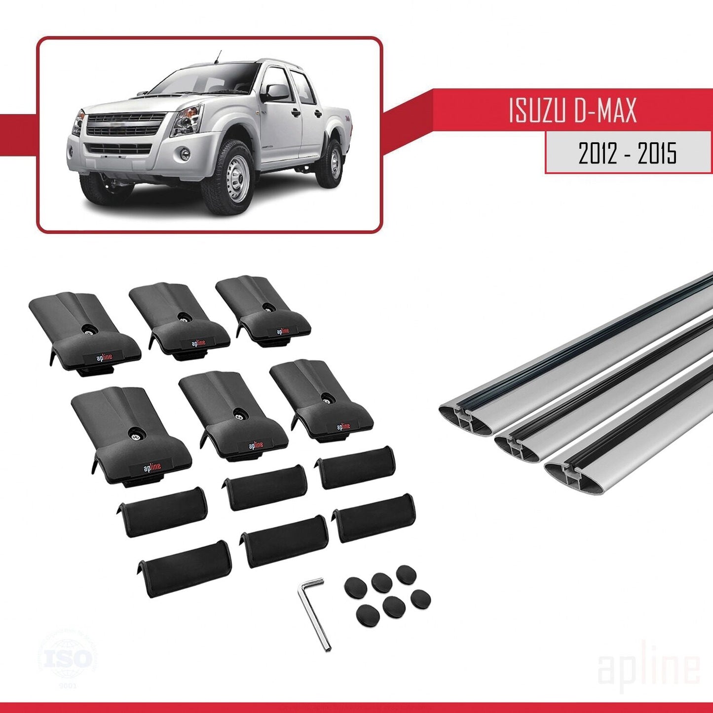 Compatible avec Isuzu D-Max 2 (RT50) Pre-Facelift 2012-2015 FLY Model Barres de Toit Railing Porte-Bagages de Voiture Gris Aluminium 3 Barres