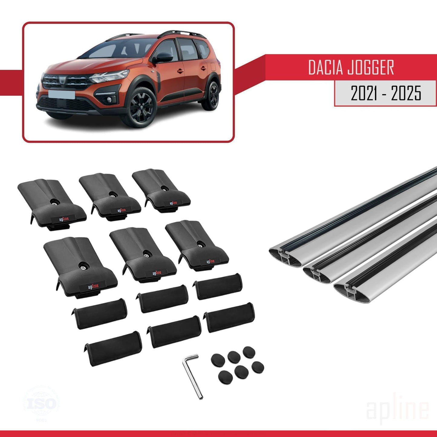 Compatibile con Dacia Jogger 2021-2025 FLY Model Barre Tetto Portapacchi Auto Barre Portatutto Grigo Alluminio 3 Barre