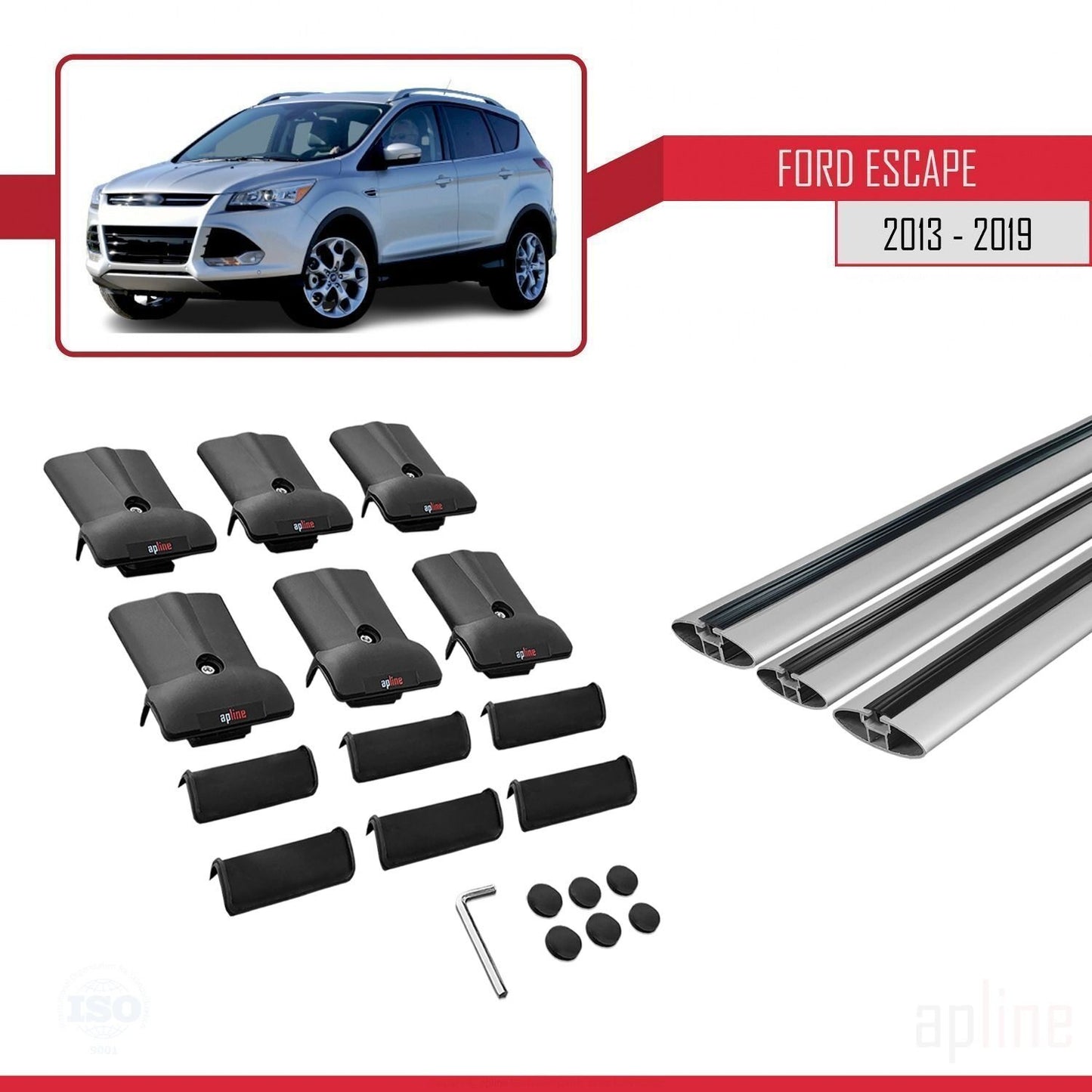 Compatible con Ford Escape 3 2013-2019 FLY Model Barras de Techo Auto Portaequipajes Barras Transversales Gris Aluminio 3 Barras