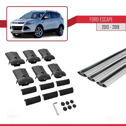 Compatible con Ford Escape 3 2013-2019 FLY Model Barras de Techo Auto Portaequipajes Barras Transversales Gris Aluminio 3 Barras