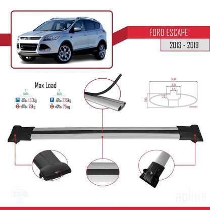 FLY Model Dakdrager bagagedrager compatibel met Ford Escape 3 2013-2019 Spoorstaven Grijs Aluminium 2 Staven