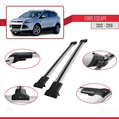 FLY Model Dakdrager bagagedrager compatibel met Ford Escape 3 2013-2019 Spoorstaven Grijs Aluminium 2 Staven