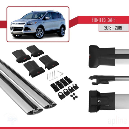 FLY Model Dakdrager bagagedrager compatibel met Ford Escape 3 2013-2019 Spoorstaven Grijs Aluminium 2 Staven