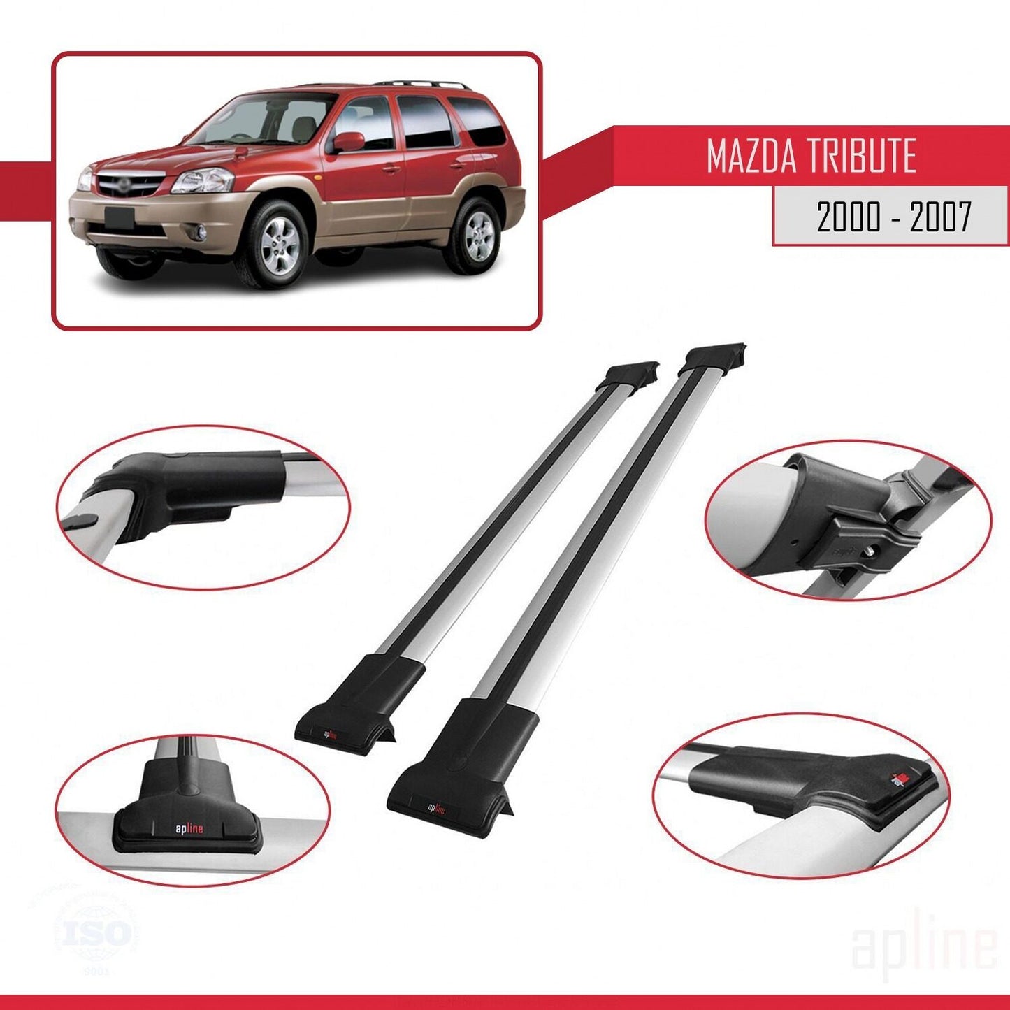 Compatible avec Mazda Tribute 2000-2007 FLY Model Barres de Toit Railing Porte-Bagages de Voiture Gris Aluminium 2 Barres