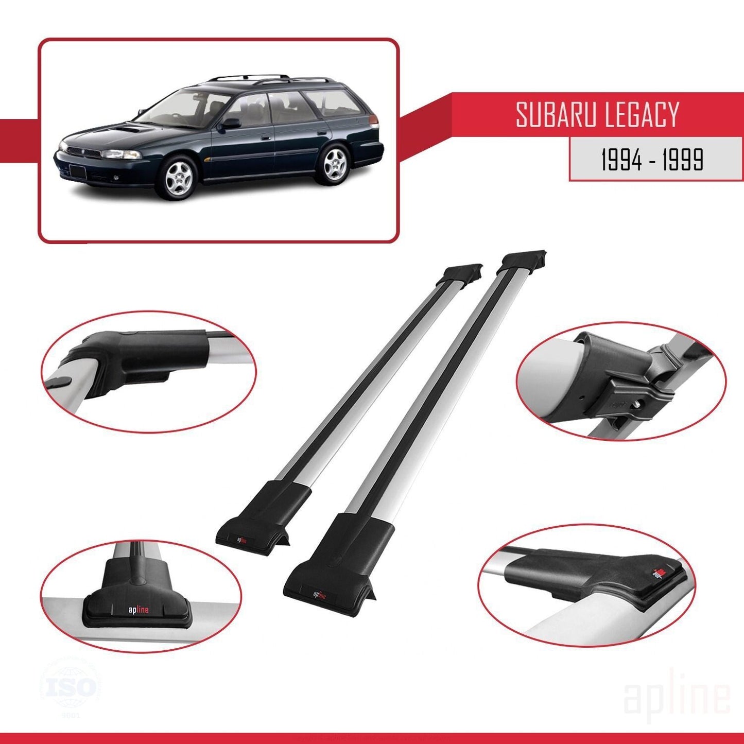 Compatibile con Subaru Legacy 2 (BD) 1994-1999 FLY Model Barre Tetto Portapacchi Auto Barre Portatutto Grigo Alluminio 2 Barre