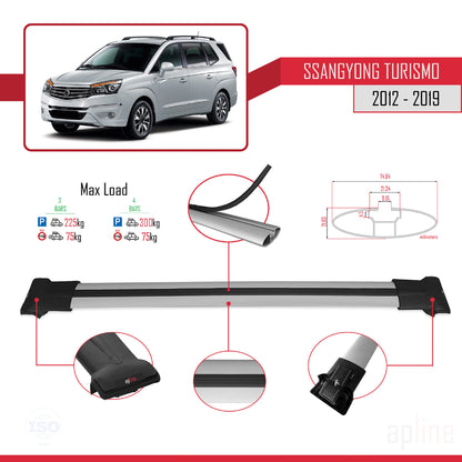Kompatibel mit Ssangyong Turismo 2012-2019 FLY Model Relingträger Dachträger Auto Gepäckträger Grau Aluminium 3 Stangen