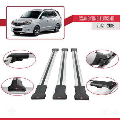 Kompatibel mit Ssangyong Turismo 2012-2019 FLY Model Relingträger Dachträger Auto Gepäckträger Grau Aluminium 3 Stangen