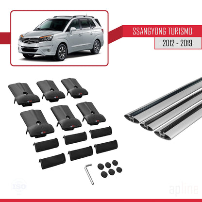 Kompatibel mit Ssangyong Turismo 2012-2019 FLY Model Relingträger Dachträger Auto Gepäckträger Grau Aluminium 3 Stangen