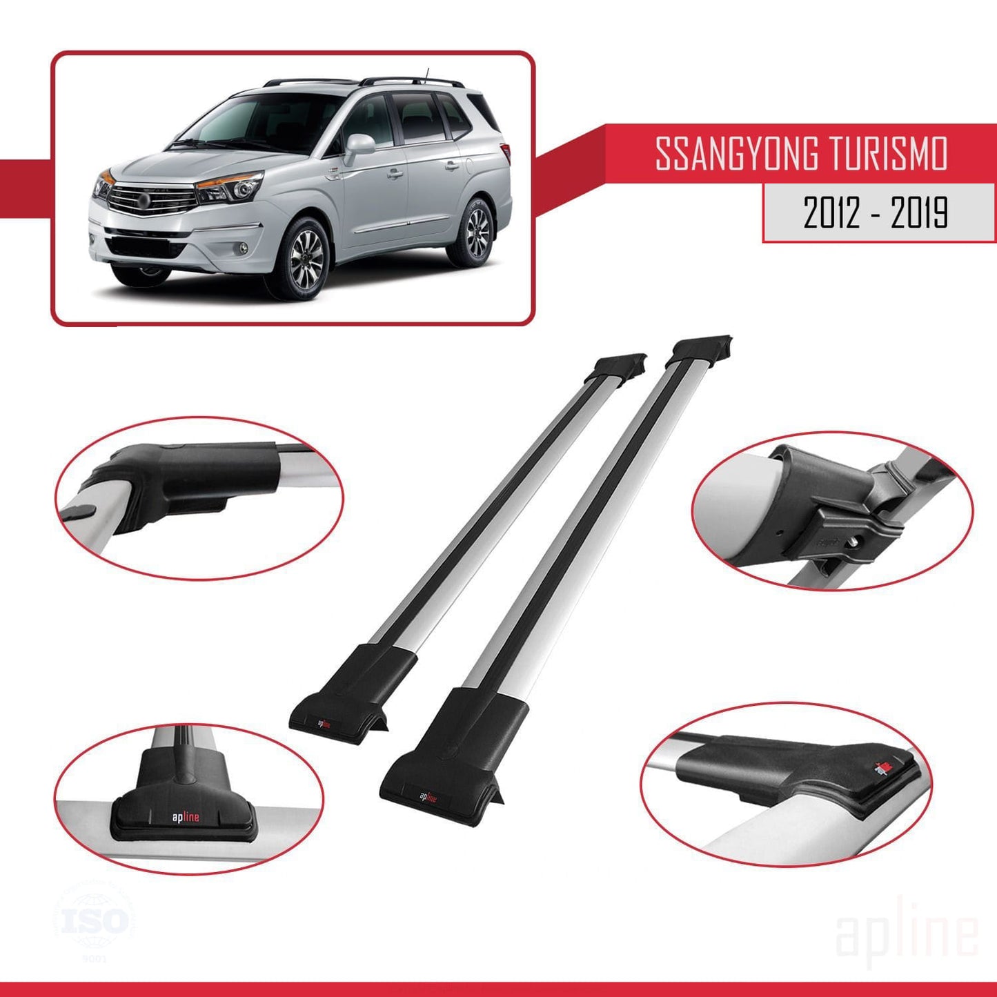 Kompatibel mit Ssangyong Turismo 2012-2019 FLY Model Relingträger Dachträger Auto Gepäckträger Grau Aluminium 2 Stangen