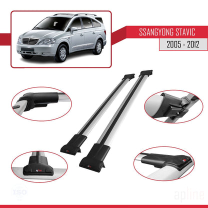 Compatible avec Ssangyong Stavic 2005-2012 FLY Model Barres de Toit Railing Porte-Bagages de Voiture Gris Aluminium 2 Barres
