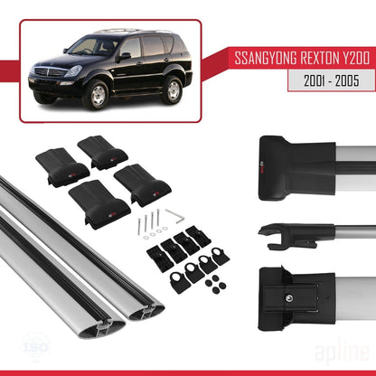 Compatible avec Ssangyong Rexton (Y200) 2001-2005 FLY Model Barres de Toit Railing Porte-Bagages de Voiture Gris Aluminium 2 Barres