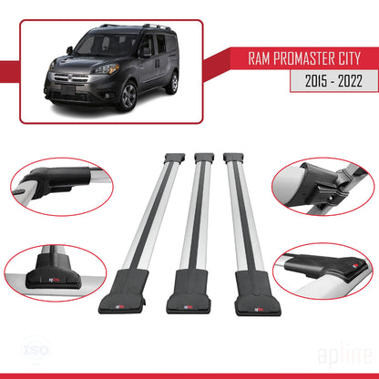Compatible con Ram Promaster City (636) 2015-2022 FLY Model Barras de Techo Auto Portaequipajes Barras Transversales Gris Aluminio 3 Barras