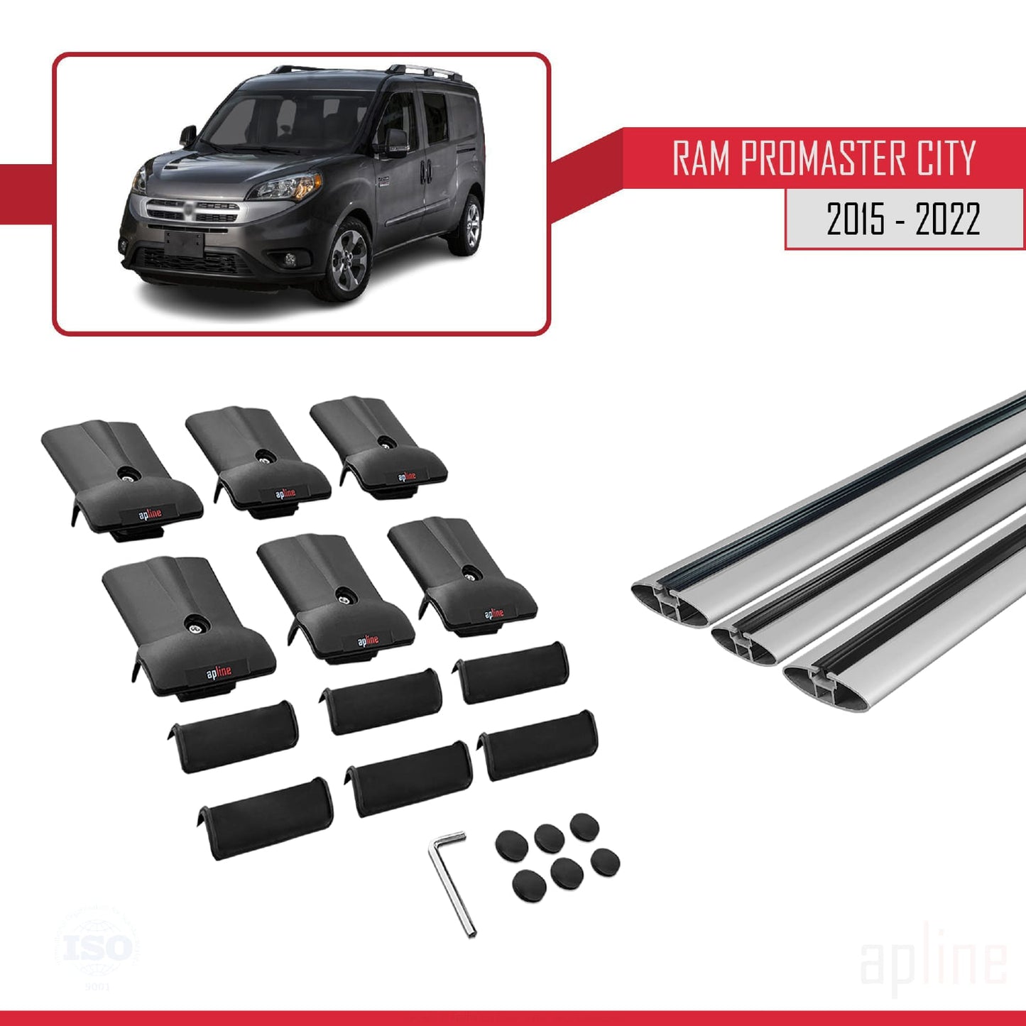 Compatible con Ram Promaster City (636) 2015-2022 FLY Model Barras de Techo Auto Portaequipajes Barras Transversales Gris Aluminio 3 Barras
