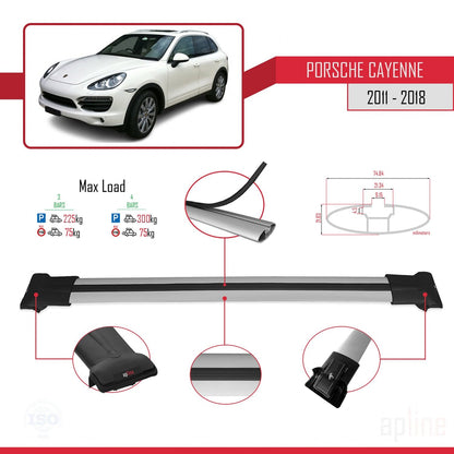 Compatible avec Porsche Cayenne 2 (92A) 2011-2018 FLY Model Barres de Toit Railing Porte-Bagages de Voiture Gris Aluminium 3 Barres