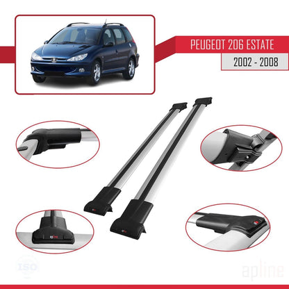 Compatibile con Peugeot 206 SW 2002-2008 FLY Model Barre Tetto Portapacchi Auto Barre Portatutto Grigo Alluminio 2 Barre