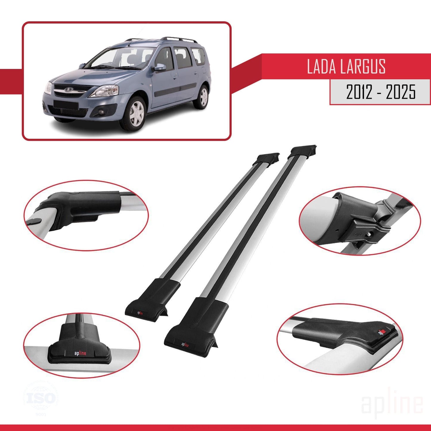 Compatible avec Lada Largus 2012-2025 FLY Model Barres de Toit Railing Porte-Bagages de Voiture Gris Aluminium 2 Barres