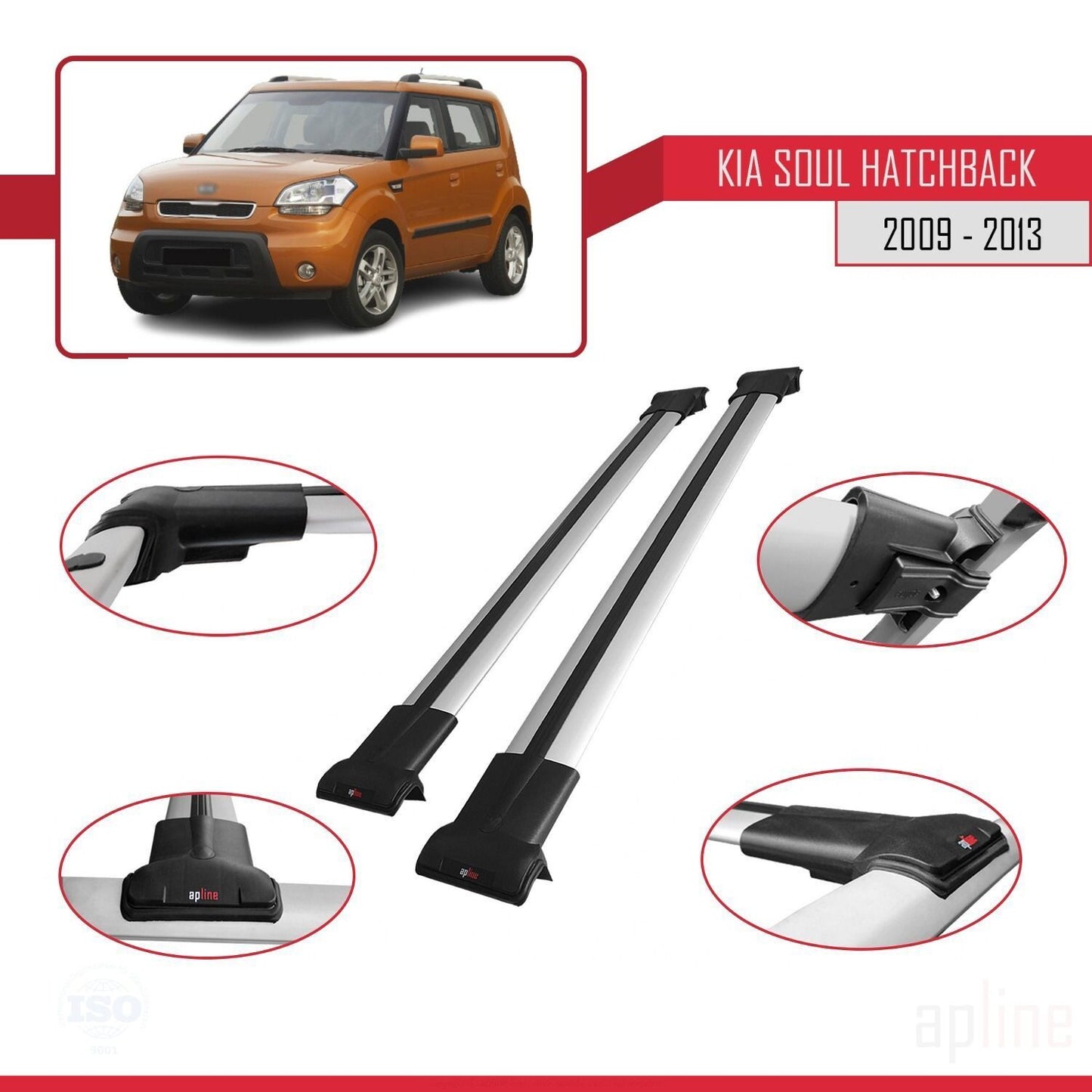 Compatible avec Kia Soul (AM) HB 2009-2013 FLY Model Barres de Toit Railing Porte-Bagages de Voiture Gris Aluminium 2 Barres
