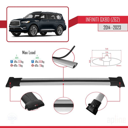 Compatibile con Infiniti QX80 (Z62) 2014-2023 FLY Model Barre Tetto Portapacchi Auto Barre Portatutto Grigo Alluminio 3 Barre