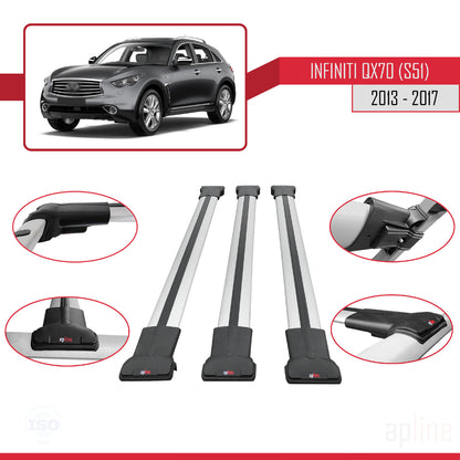 Compatible avec Infiniti QX70 (S51) 2013-2017 FLY Model Barres de Toit Railing Porte-Bagages de Voiture Gris Aluminium 3 Barres