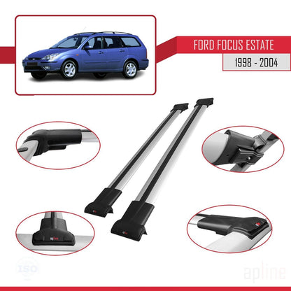 FLY Model Dakdrager bagagedrager compatibel met Ford Focus (C170) SW 1998-2004 Spoorstaven Grijs Aluminium 2 Staven