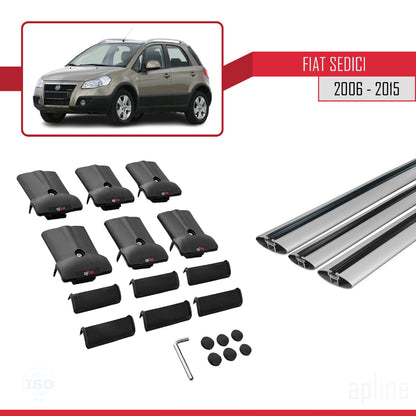 Compatible avec Fiat Sedici 2006-2015 FLY Model Barres de Toit Railing Porte-Bagages de Voiture Gris Aluminium 3 Barres