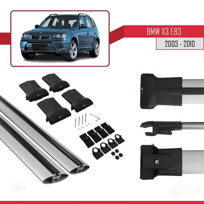 Compatible avec BMW X3 (E83) 2003-2010 FLY Model Barres de Toit Railing Porte-Bagages de Voiture Gris Aluminium 2 Barres