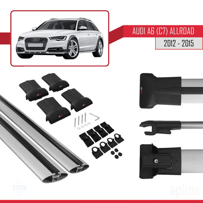 Compatible avec A6 (C7) Allroad 2012-2015 FLY Model Barres de Toit Railing Porte-Bagages de Voiture Gris Aluminium 2 Barres